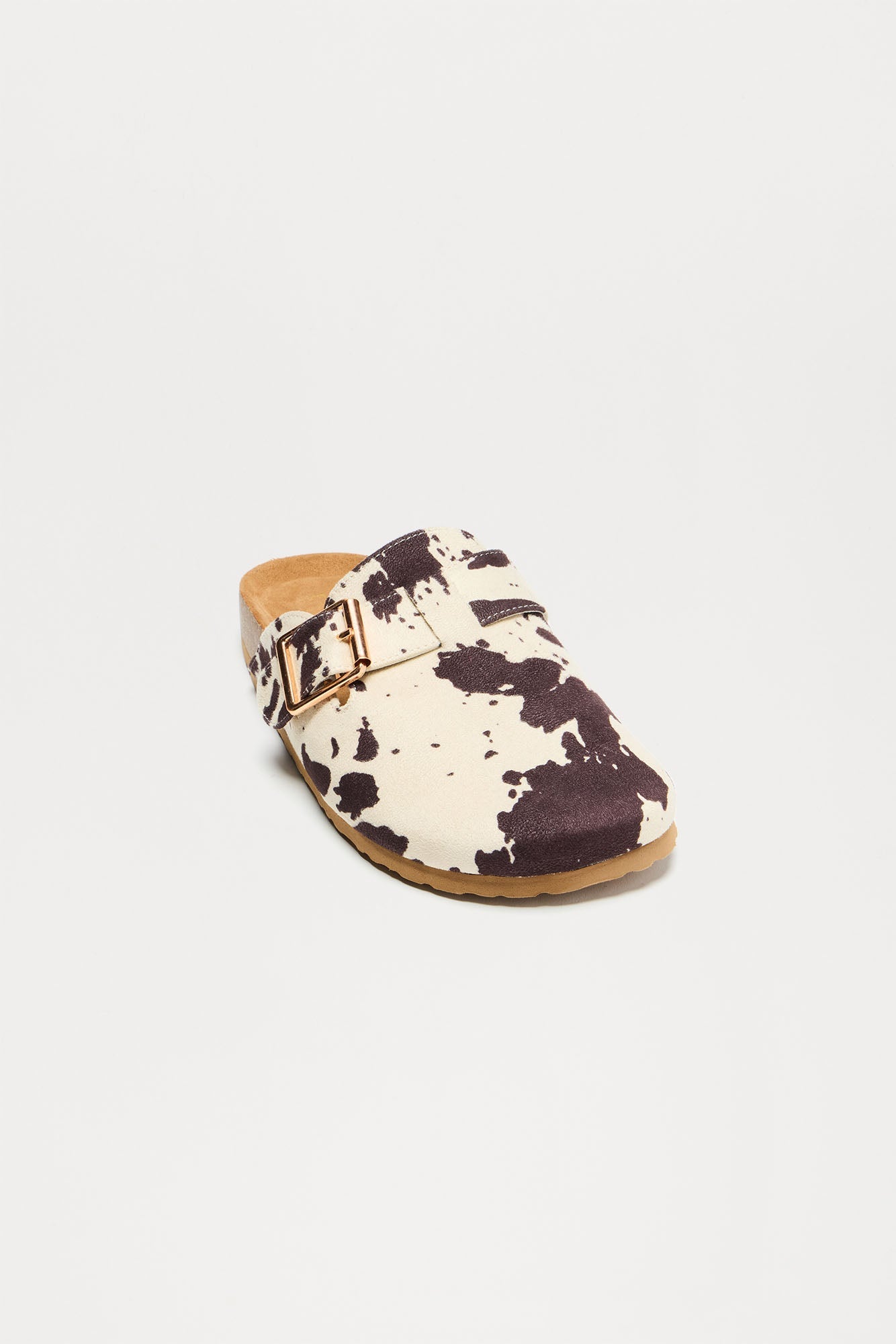 Tevy Buckle Faux Suede Slides - Beige/Brown