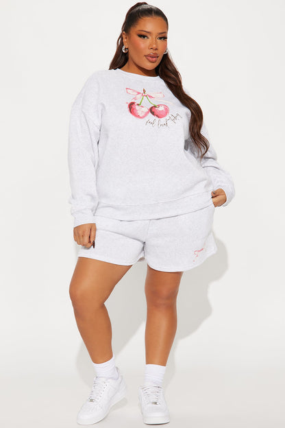 Sweet Like Candy Fleece Short Set - Heather Grey