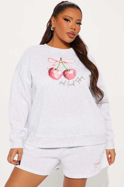 Sweet Like Candy Fleece Short Set - Heather Grey