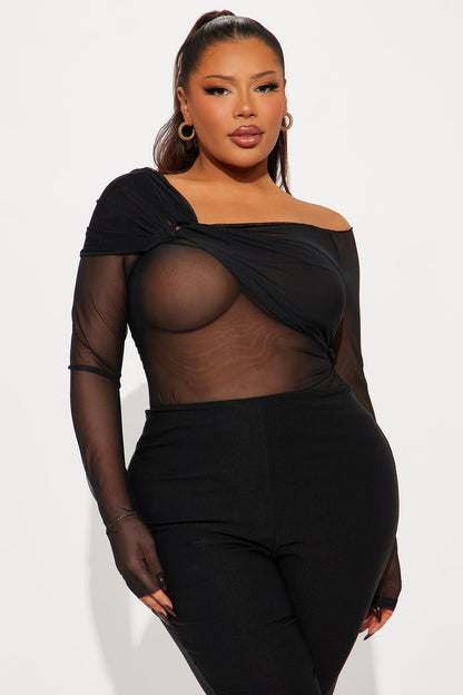 Priscilla Mesh Off Shoulder Top - Black