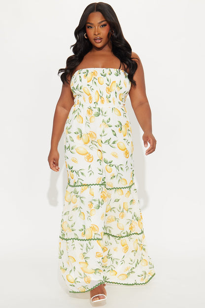 Brighten Your Day Fruit Print Jumpsuit - Yellow/combo
