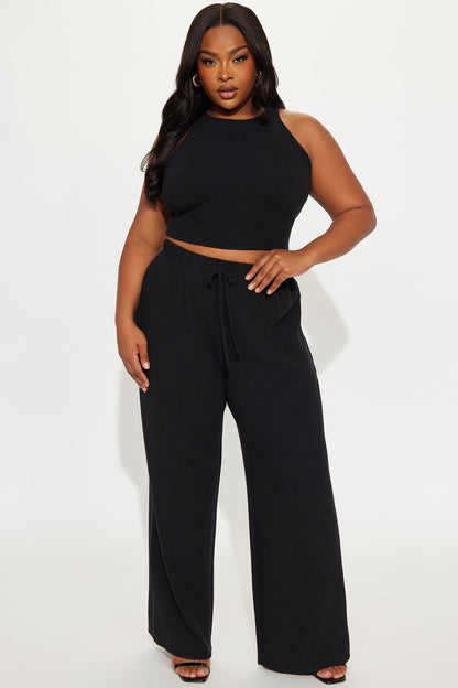 Alana Textured Wide Leg Pant Set - Black