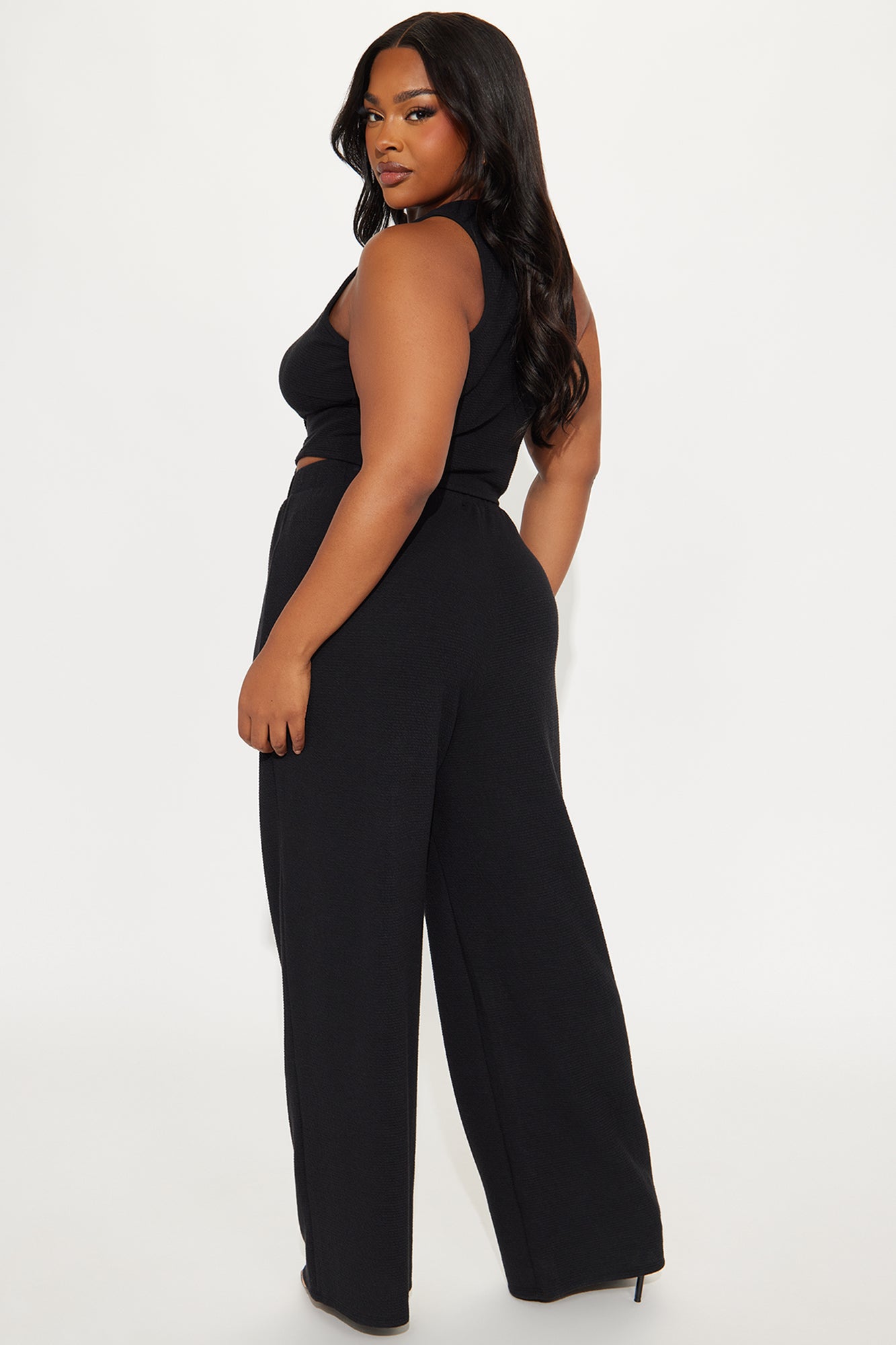 Alana Textured Wide Leg Pant Set - Black
