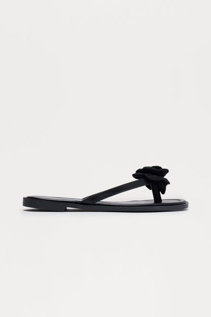 Tina Crochet Flower Flip Flops - Black