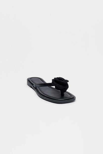 Tina Crochet Flower Flip Flops - Black