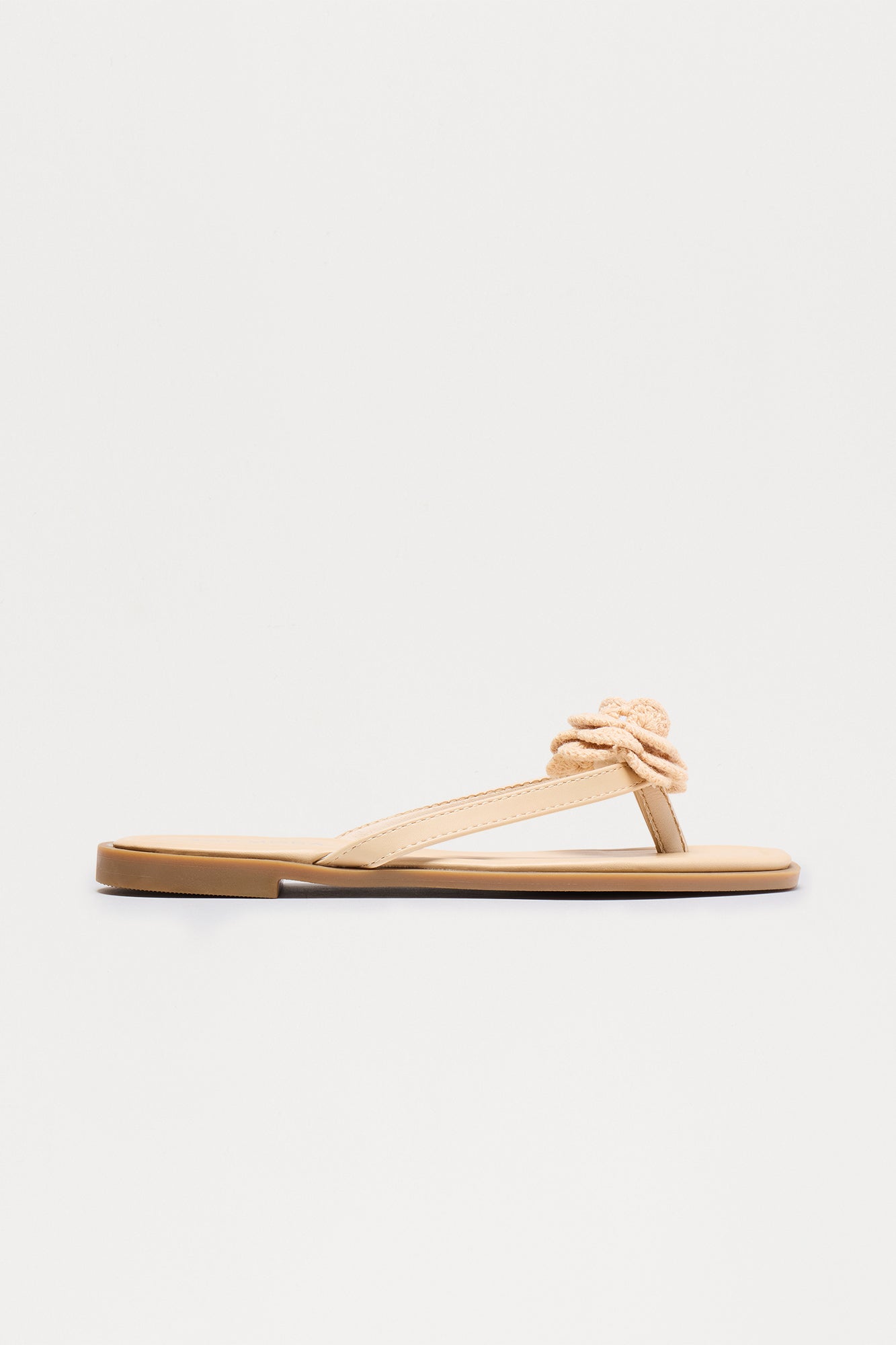 Tina Crochet Flower Flip Flops - Beige