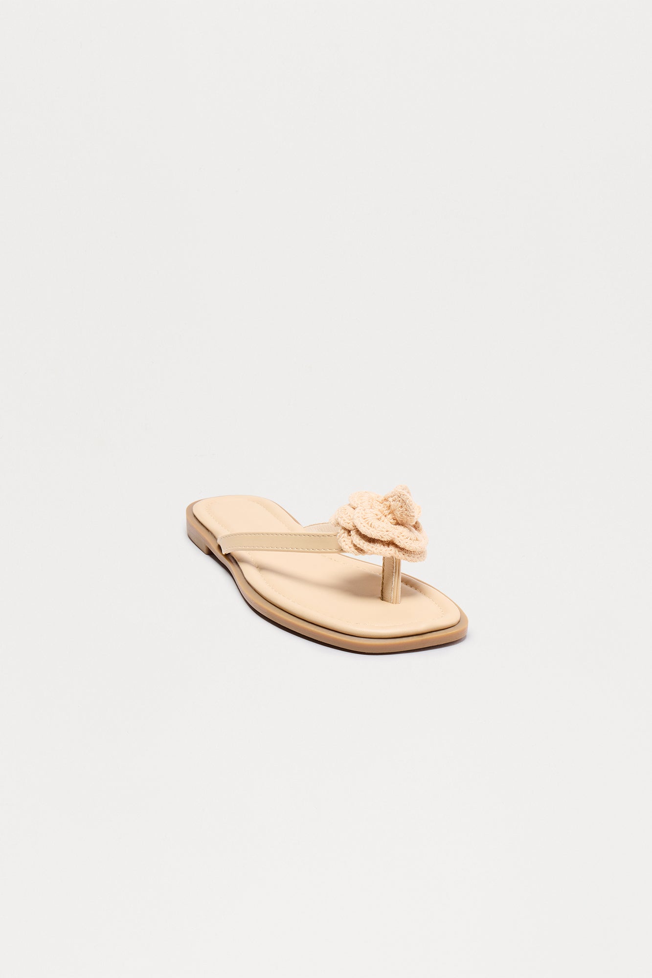 Tina Crochet Flower Flip Flops - Beige