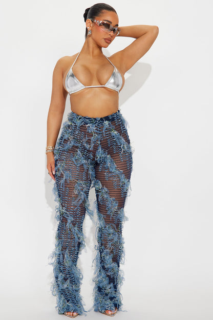 Anika Distressed Flare Pant - Navy