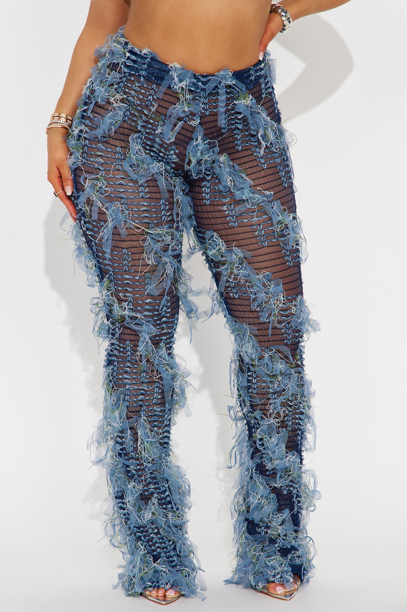 Anika Distressed Flare Pant - Navy