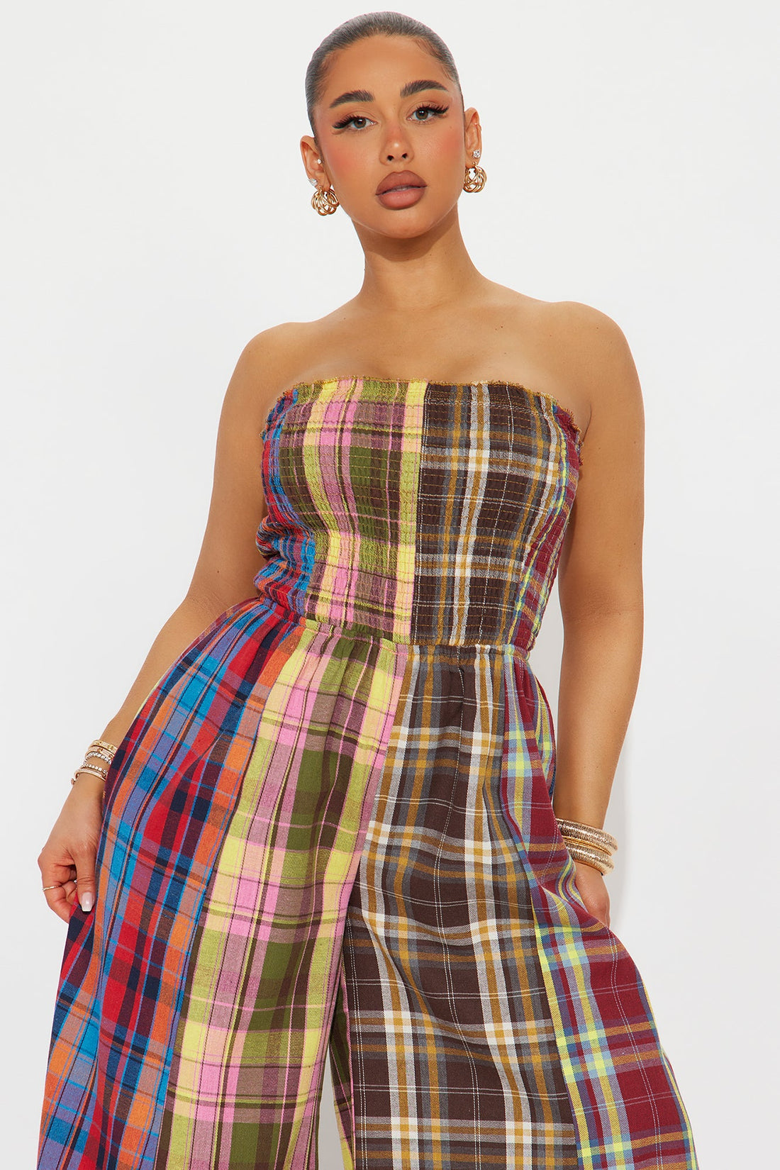 Tossed And Turned Flannel Jumpsuit - Red/combo