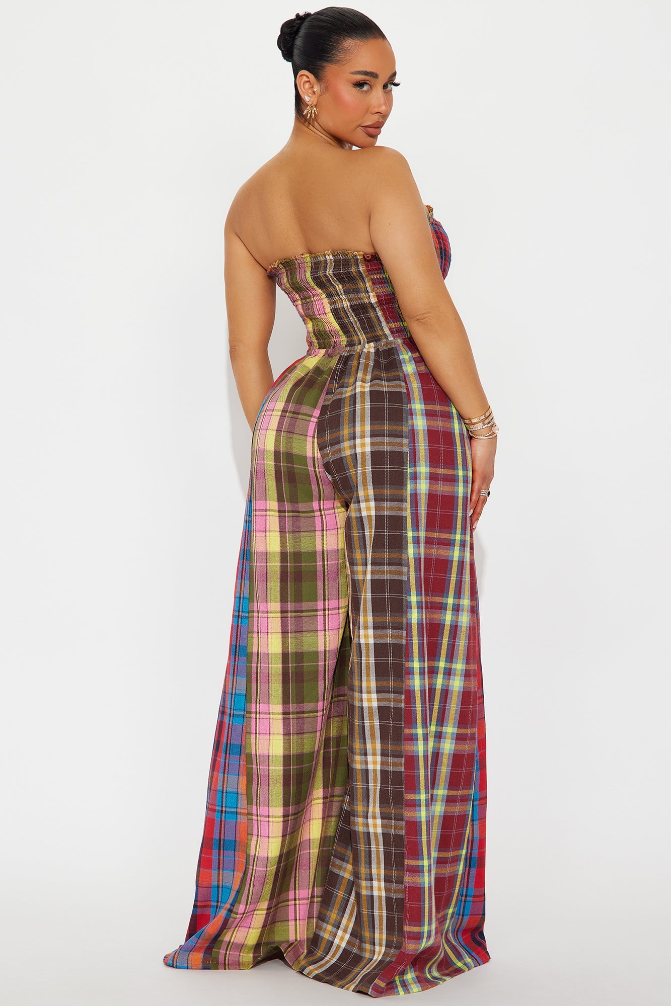 Tossed And Turned Flannel Jumpsuit - Red/combo