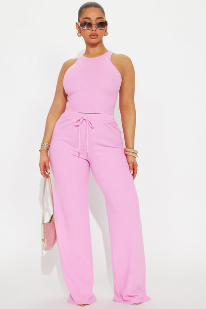 Alana Textured Wide Leg Pant Set - Pink