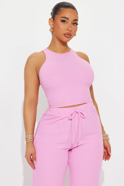 Alana Textured Wide Leg Pant Set - Pink