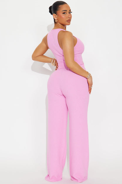 Alana Textured Wide Leg Pant Set - Pink