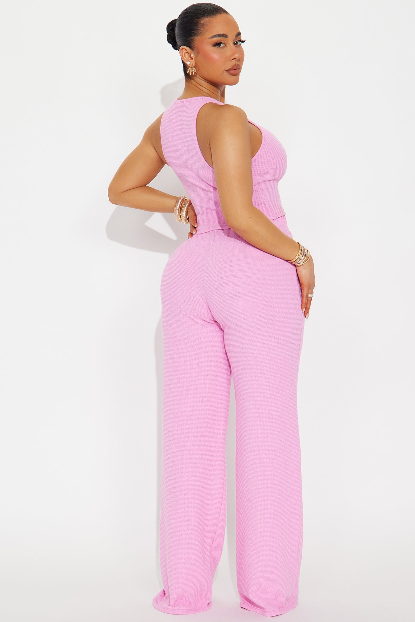 Alana Textured Wide Leg Pant Set - Pink