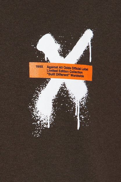 Mini X Graffiti Front/Back Short Sleeve Crew Neck T shirt - Brown