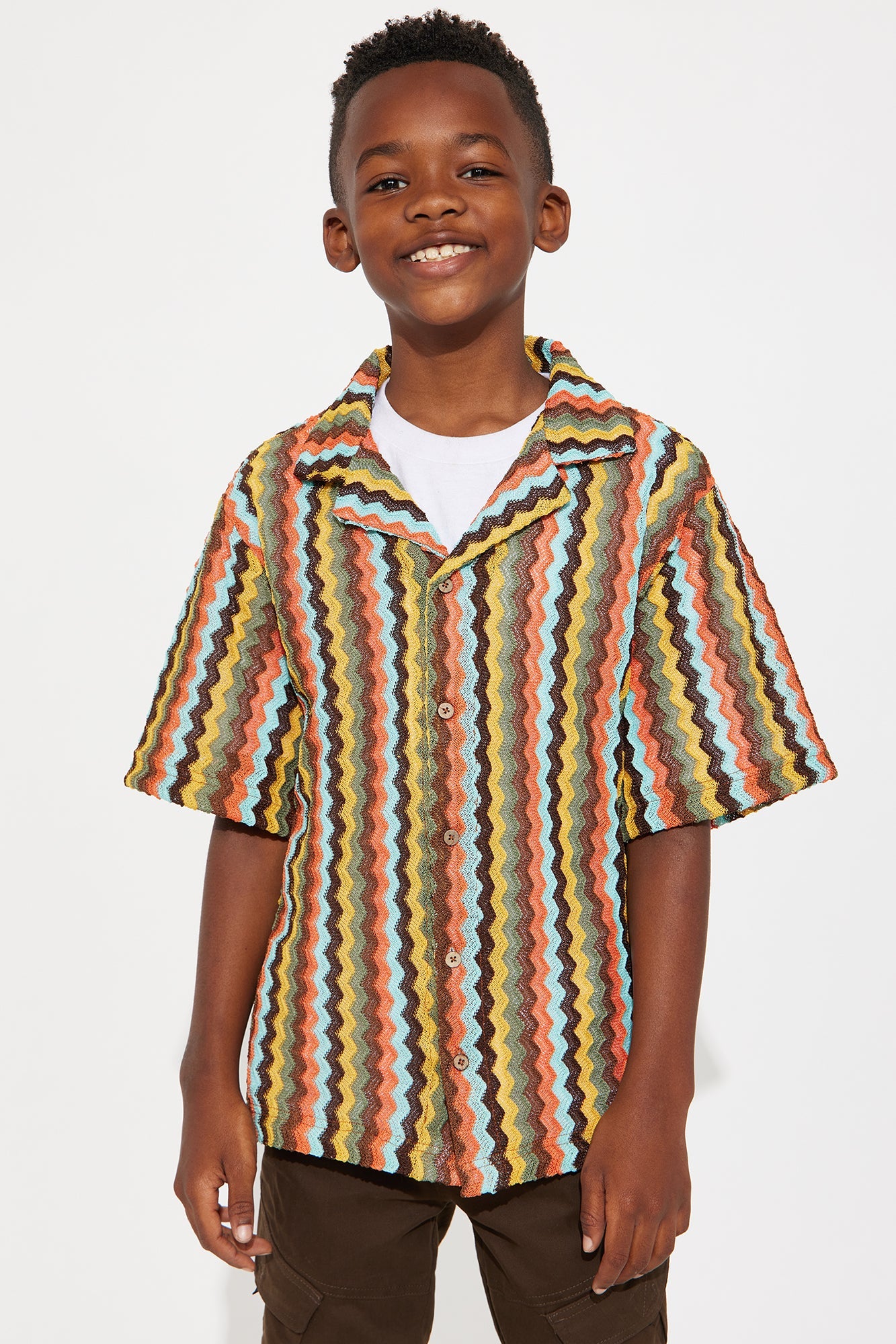 Mini Harris Zig Zag Short Sleeve Button Up - Multi Color
