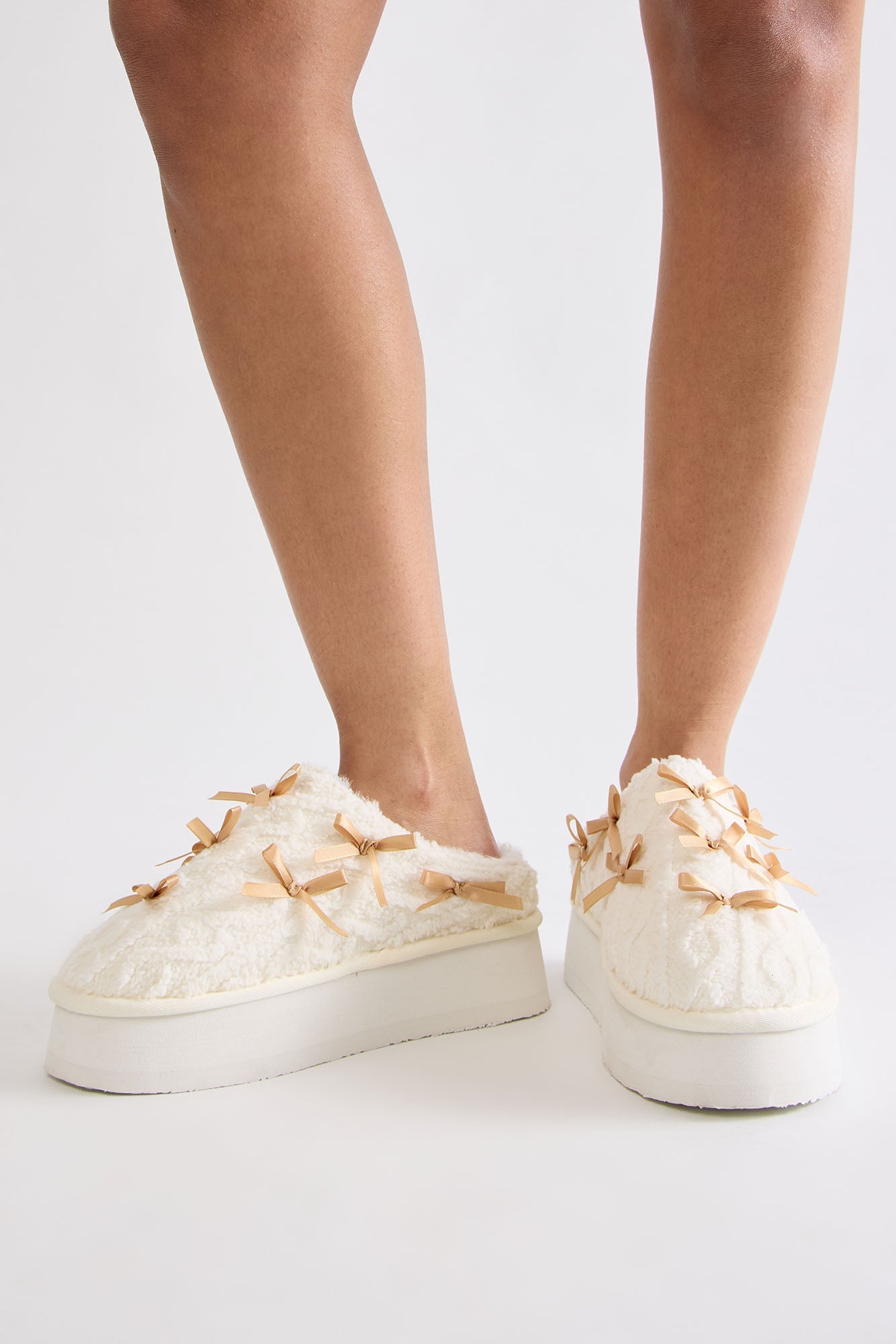 Teddy Bow Slippers - Beige