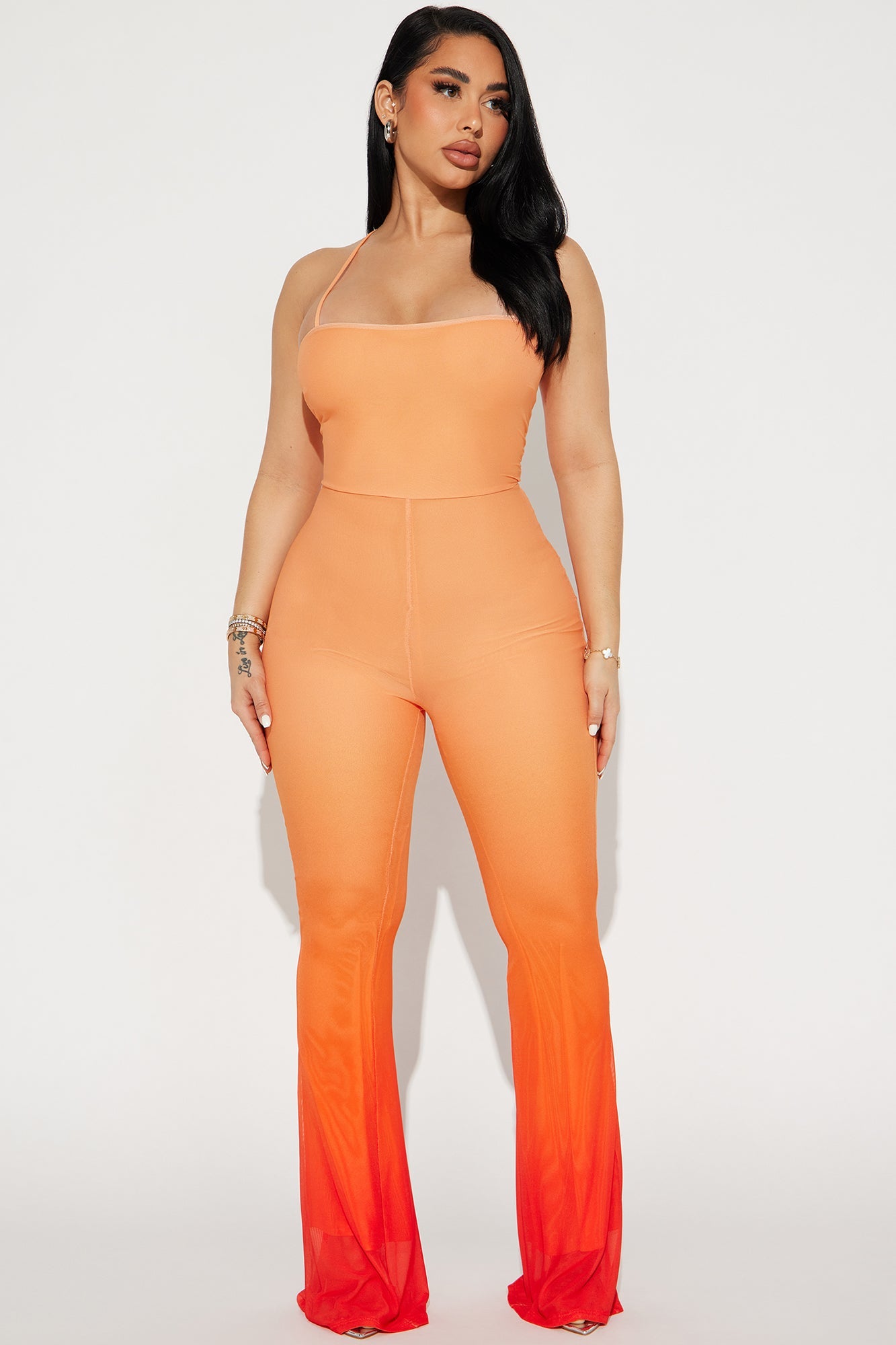Sun Kissed Mesh Jumpsuit - Orange/combo