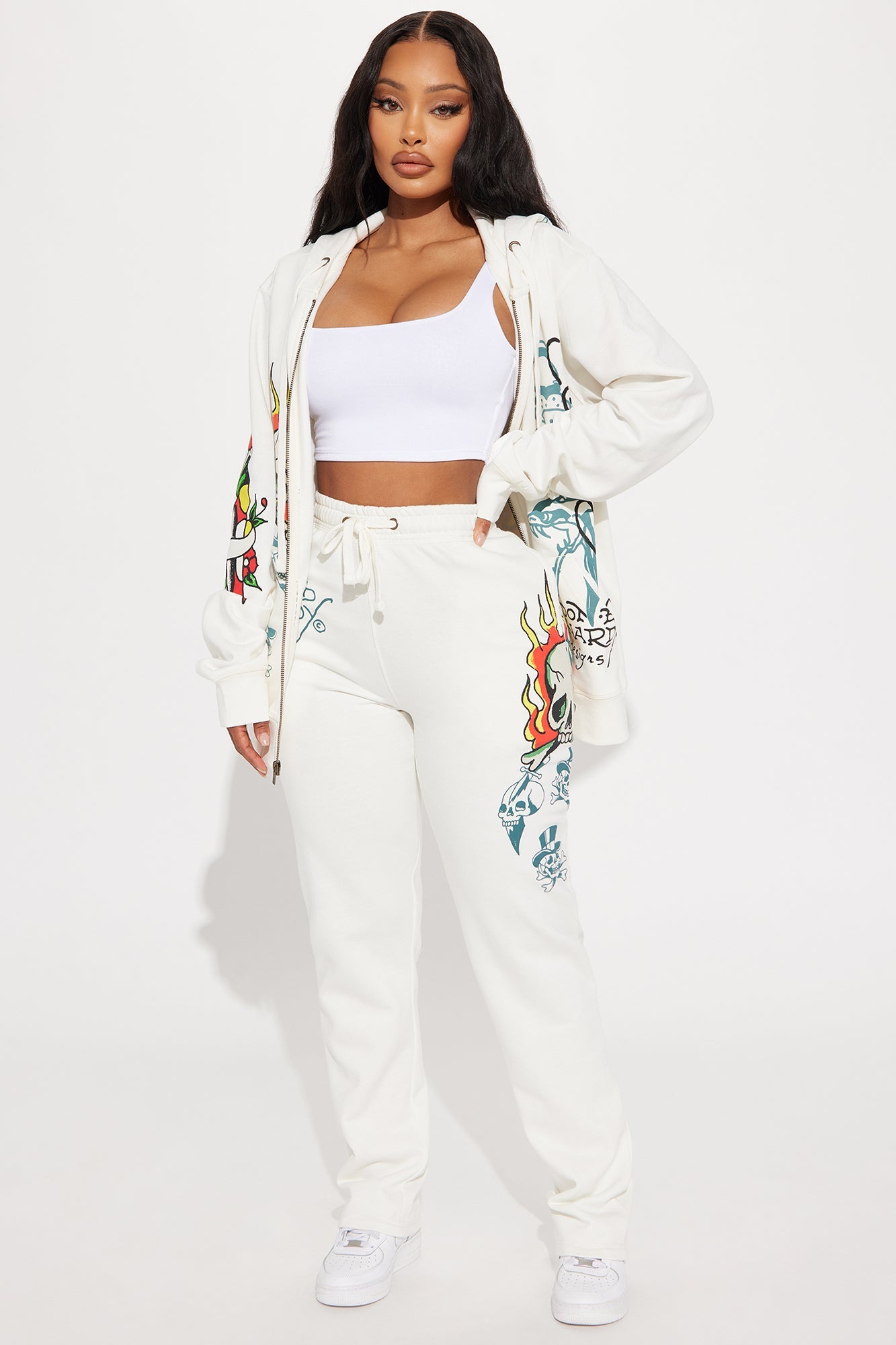 Ed Hardy On Fire Wide Leg Pant - Ivory
