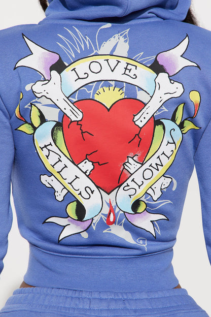 Ed Hardy Free Bird Zip Up Hoodie - Blue