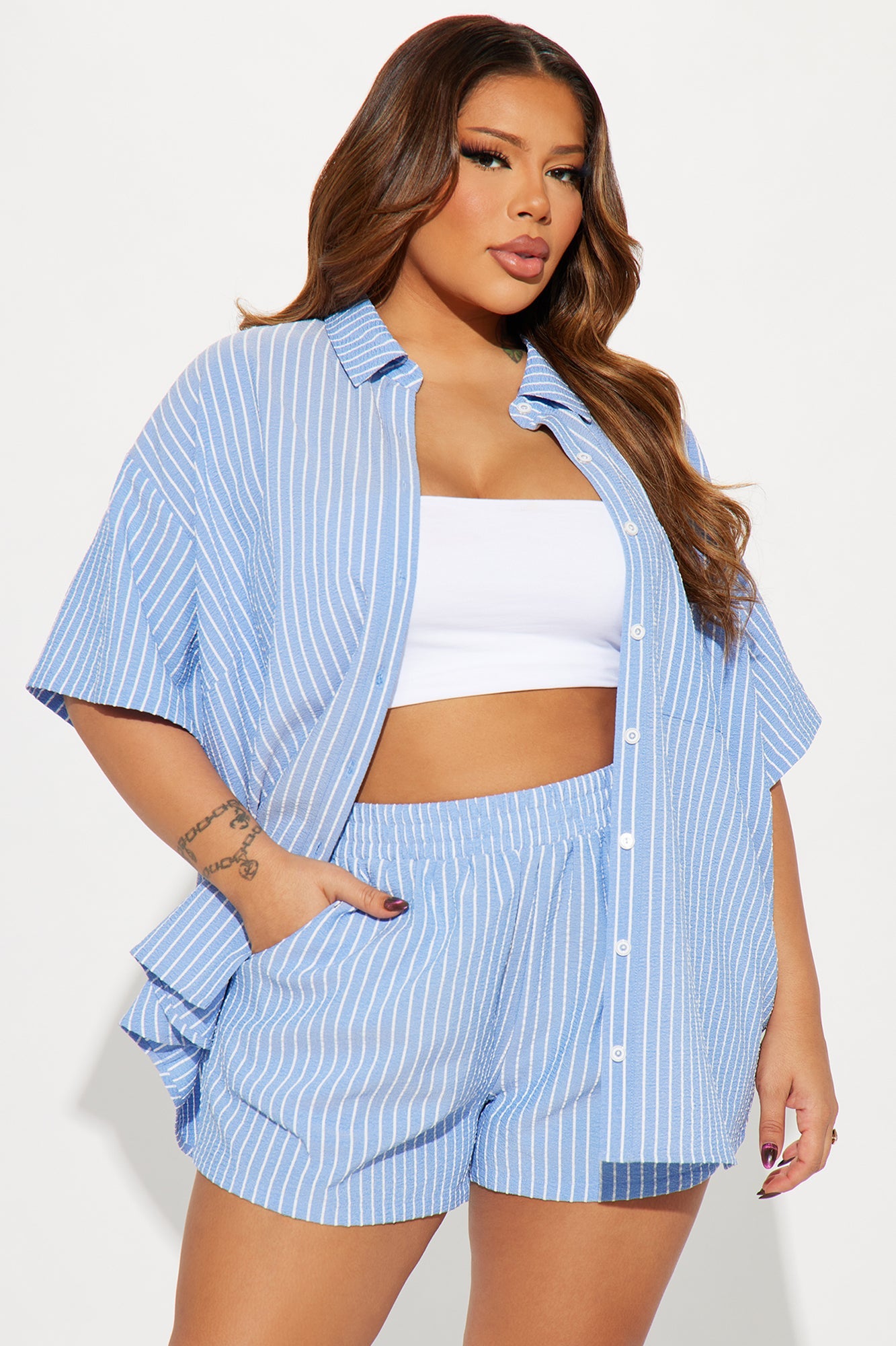 Lily Striped Short Set - Blue