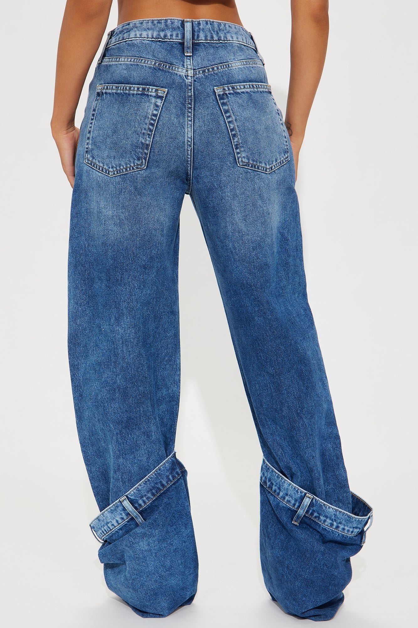 Calling It A Day Cuffed Straight Leg Jeans - Medium Wash