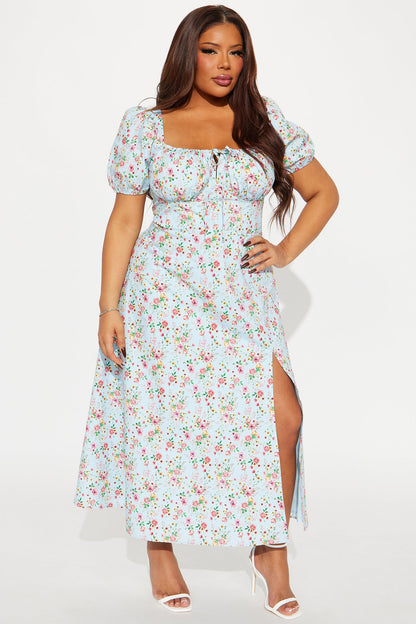 Countryside Floral Midi Dress - Blue/combo