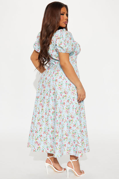Countryside Floral Midi Dress - Blue/combo