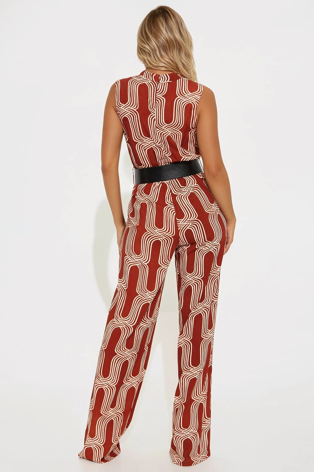 Miss Thing Belted Jumpsuit - Brown/combo