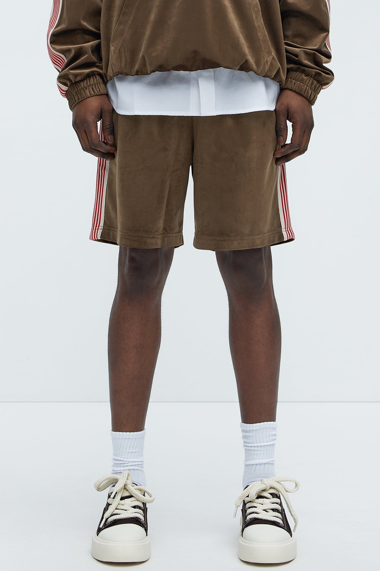 Like You Do Velour Relaxed Shorts - Brown