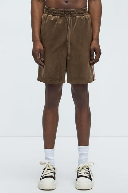 Like You Do Velour Relaxed Shorts - Brown