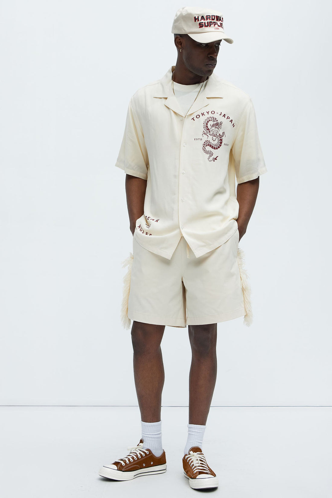 Nowhere Frayed Relaxed Shorts - Off White