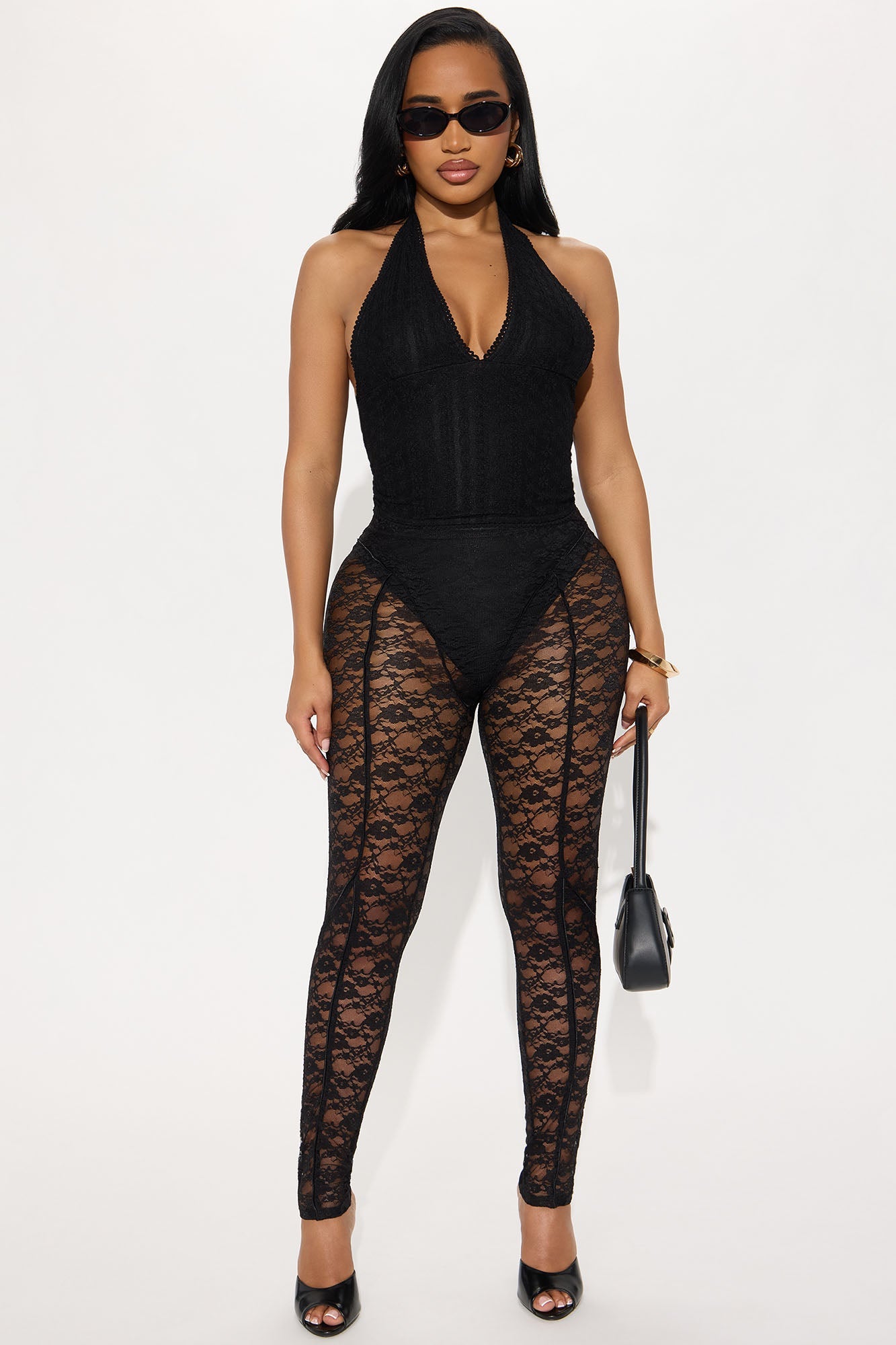Evalina Sheer Lace Legging - Black