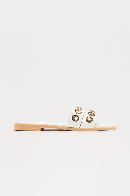 Essie Grommet Slip On Sandals - White