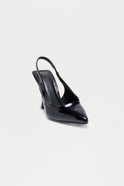 Spectate Faux Patent Slingback Pumps - Black