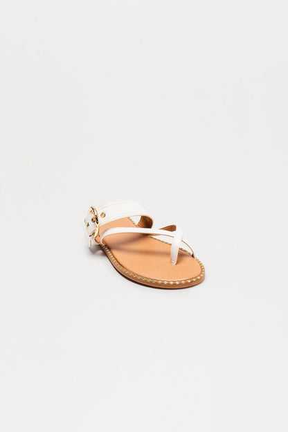 Mick Buckle Studded Flip Flops - White