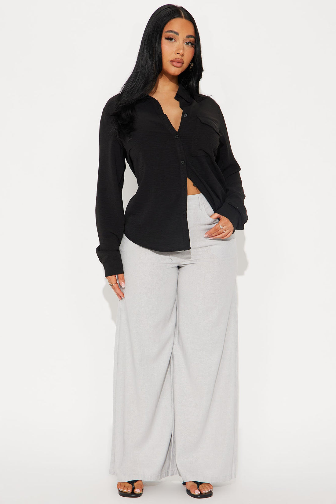 Caroline Wide Leg Linen Pant - Grey