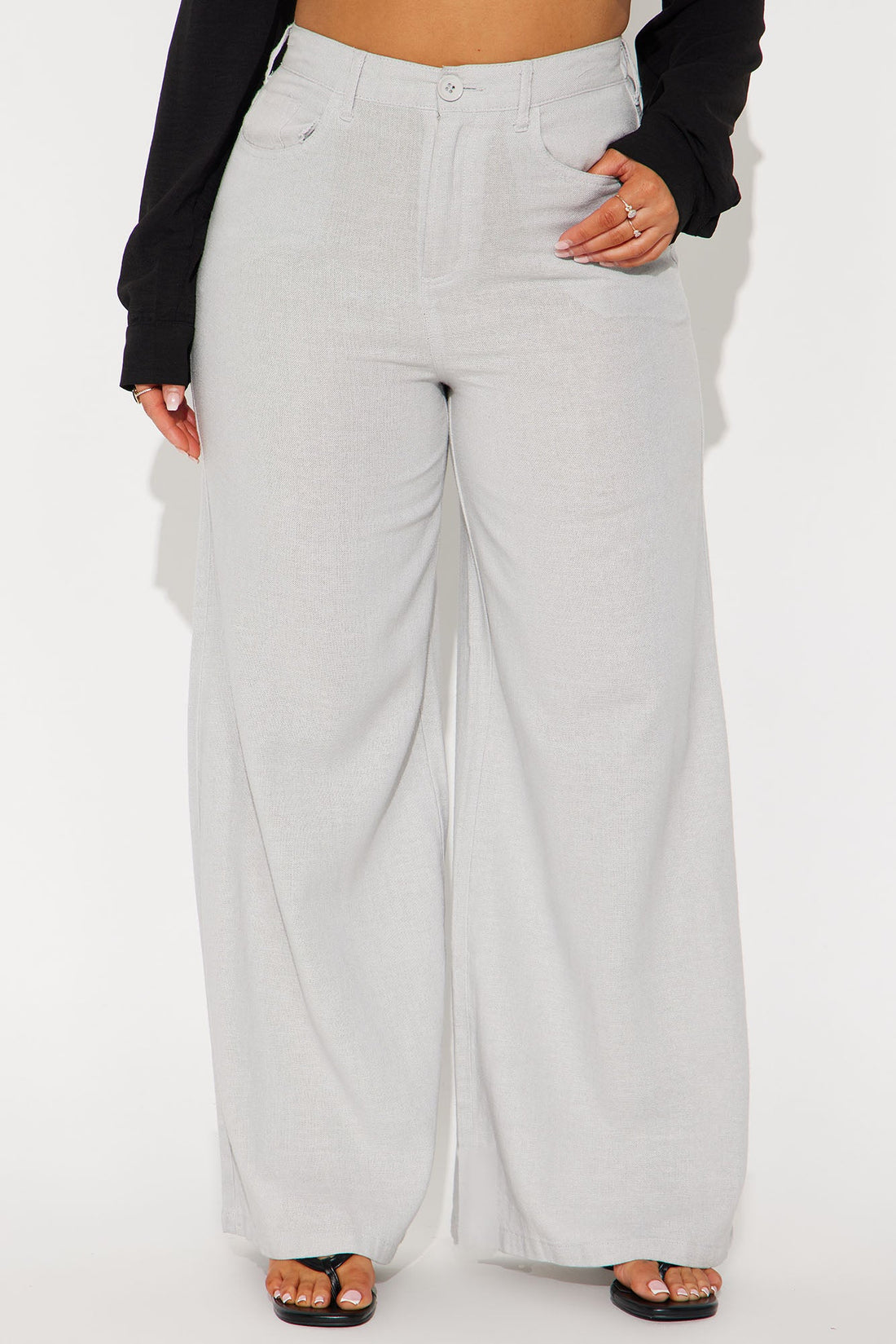 Caroline Wide Leg Linen Pant - Grey