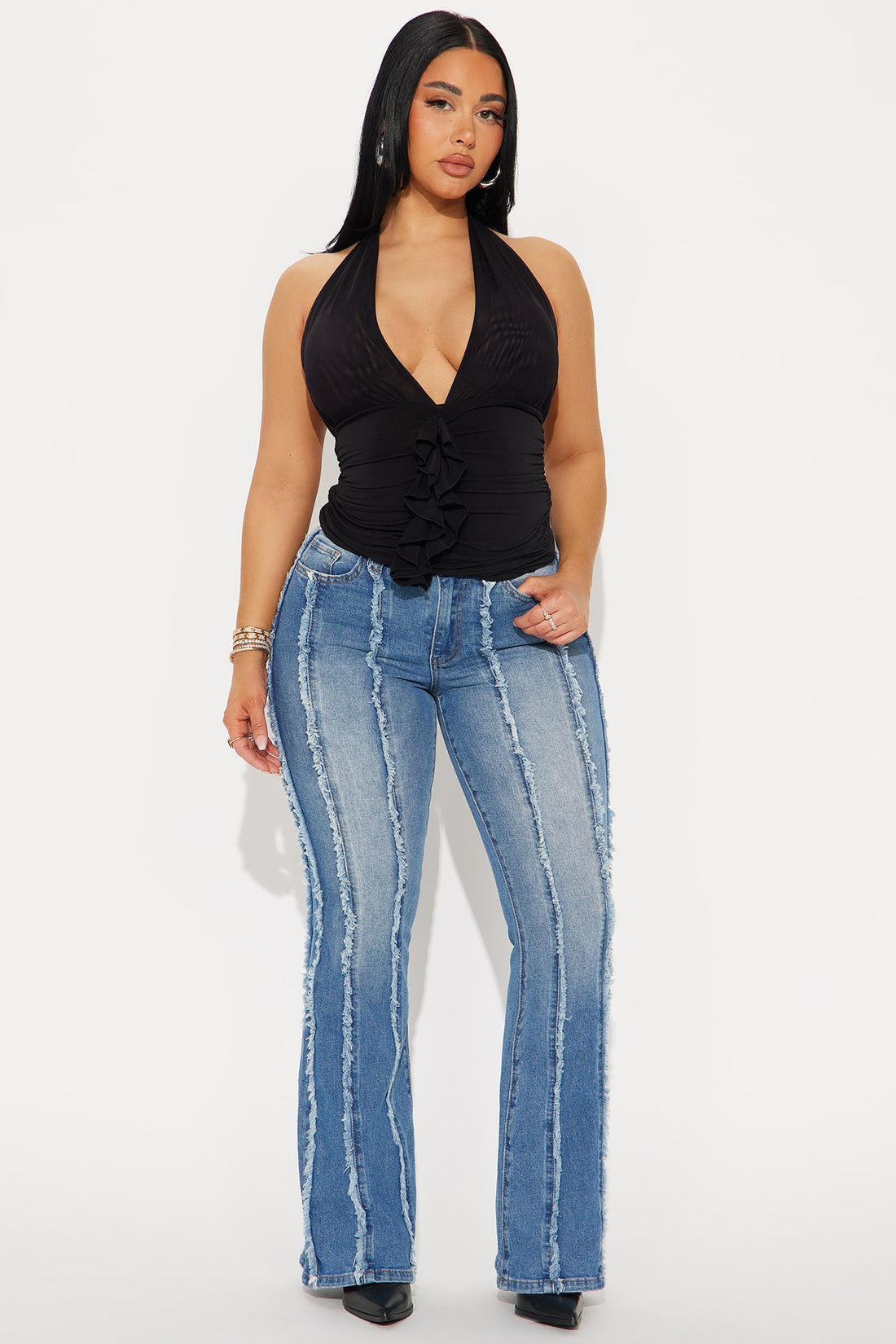 Remy Frayed Flare Jeans - Medium Wash