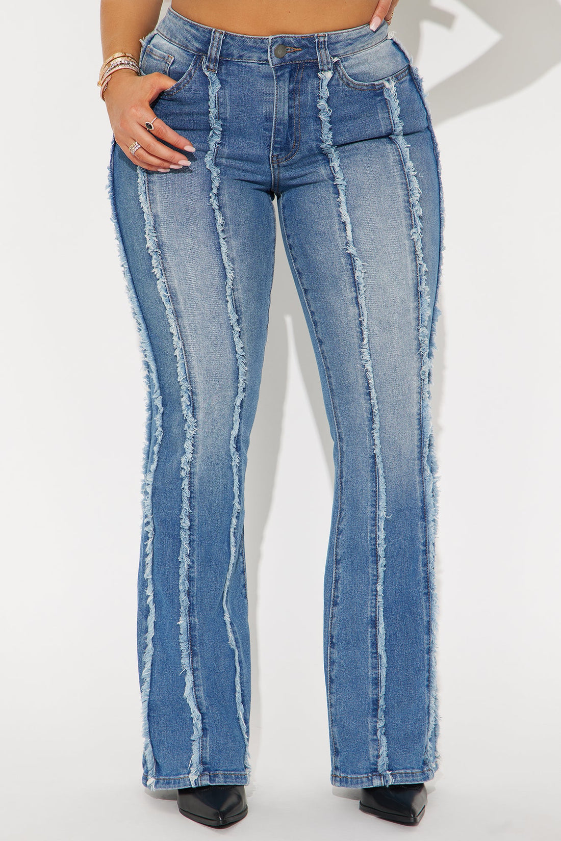 Remy Frayed Flare Jeans - Medium Wash