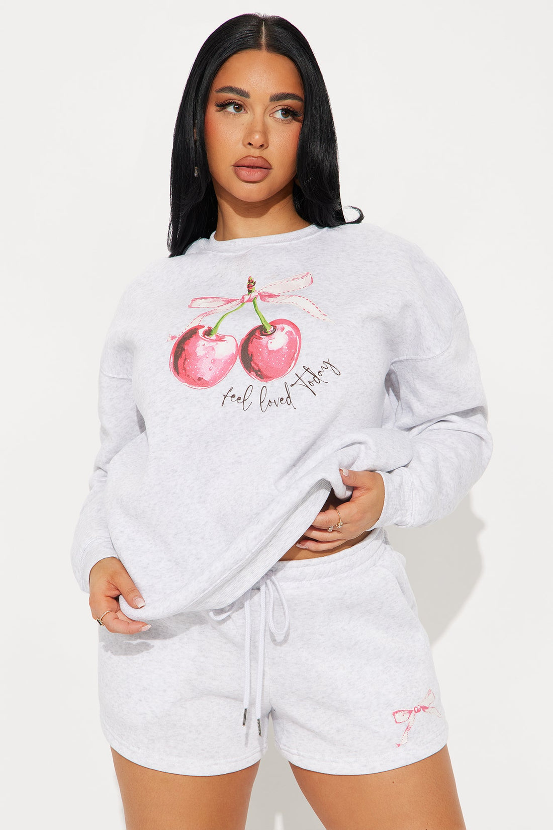 Sweet Like Candy Fleece Short Set - Heather Grey