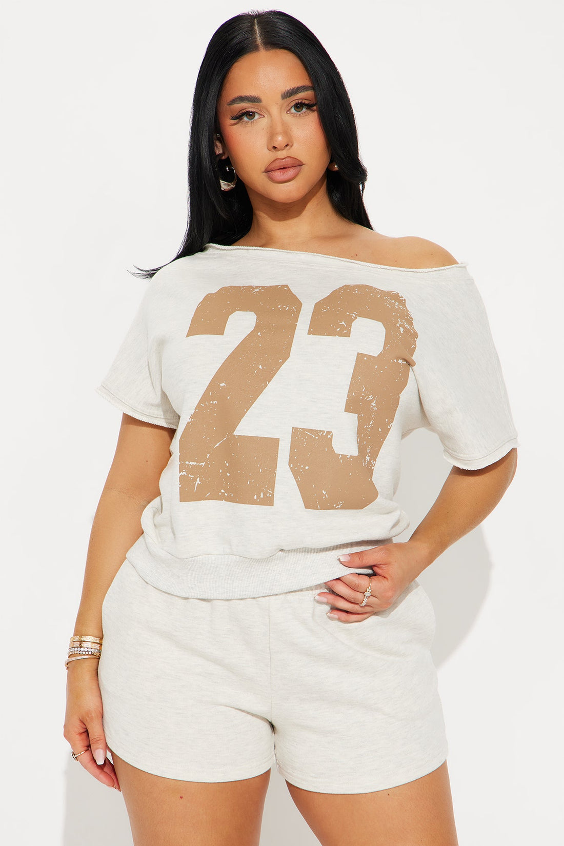 23 Off Shoulder Short Set - Oatmeal