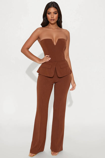 Wendy Wide Leg Jumpsuit - Chocolate