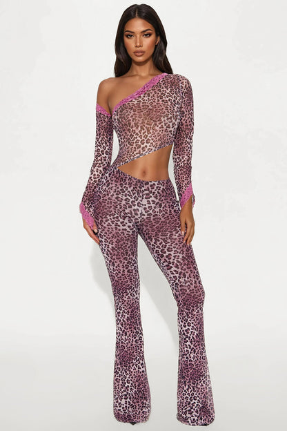 Britney Leopard Mesh Jumpsuit - Mauve/combo