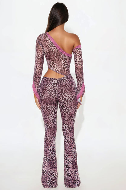 Britney Leopard Mesh Jumpsuit - Mauve/combo