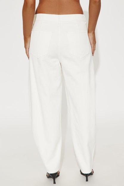 Horseshoe High Rise Wide Leg Twill Barrel Pant - White
