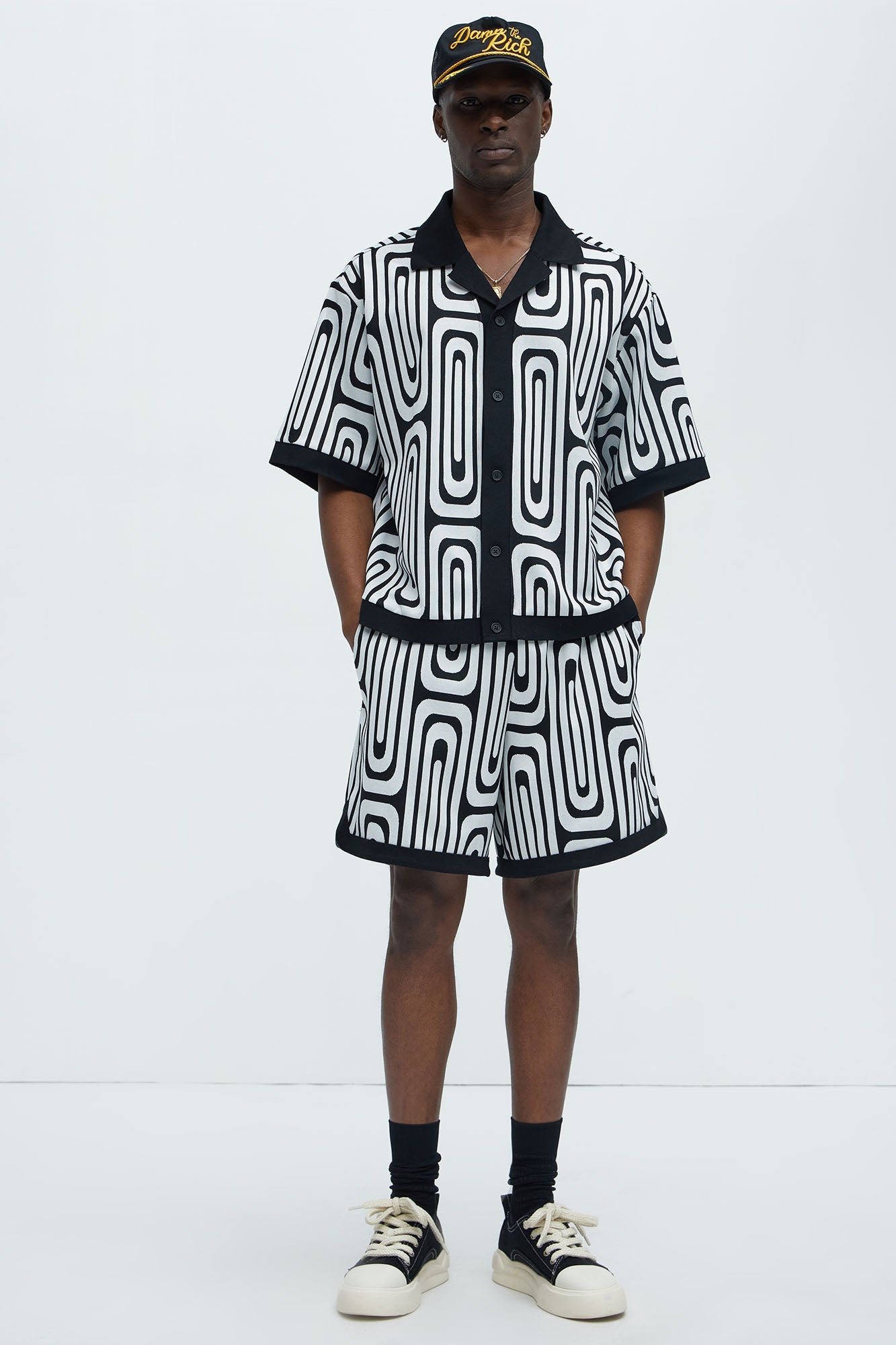 Jack Retro Pattern Warm Up Shorts - Black/combo