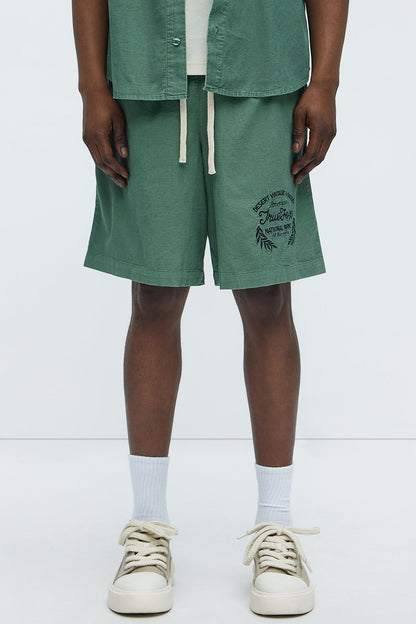 Retro Embroidered Corduroy Shorts - Green
