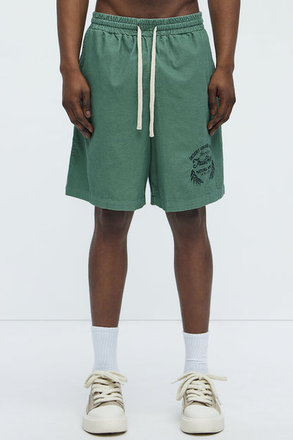 Retro Embroidered Corduroy Shorts - Green